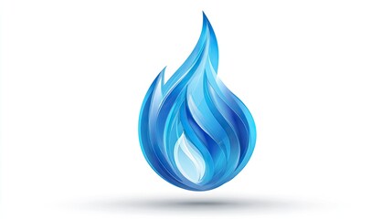 Abstract stylized blue flame, shaped like a droplet, on a white background.  It has a soft, glossy, almost liquid quality