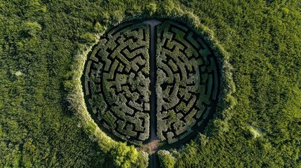 Drone photo of brain labyrinth in tall grass field