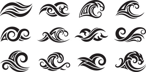 Fototapeta premium Tribal Wave Designs Stylized Water Symbolism Collection