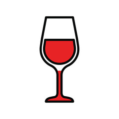 Simple red wine glass icon with a bold black outline flat design style.