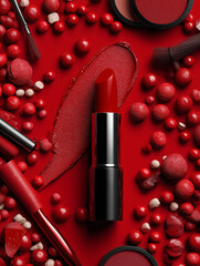 red lipstick and cosmetics composition

