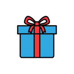 Simple Blue Gift Box with Red Ribbon and Bow.