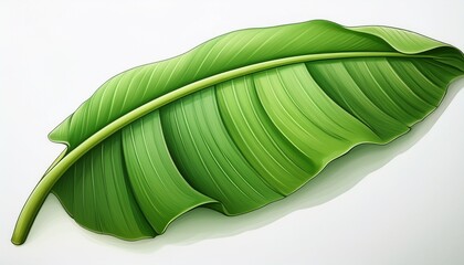 Fototapeta premium cartoon banana leaf illustration in green on a white background