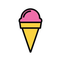 Pink Ice Cream Cone with Yellow Waffle and Black Outline.