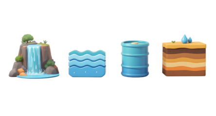 Waterfall, Water, Barrel, Soil Icons