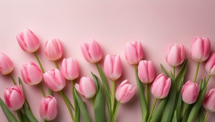 Fototapeta premium the vibrant pink tulips arranged beautifully on a soft pastel background