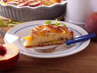 Homemade peach cake, sliced