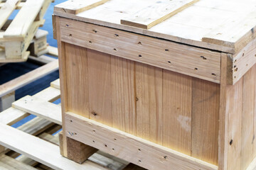Wooden boxes for packaging large products, wooden crates in the factory