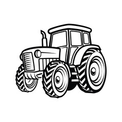 Obraz premium Isolated shot of a vintage red farm tractor, a powerful agricultural machine on a white background silhouette vector line art illustration clipart icon minimalist simple flat black