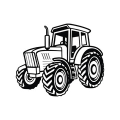 Fototapeta premium A bright red farm tractor is isolated on a clean white background silhouette vector line art illustration clipart icon on white background minimalist flat black