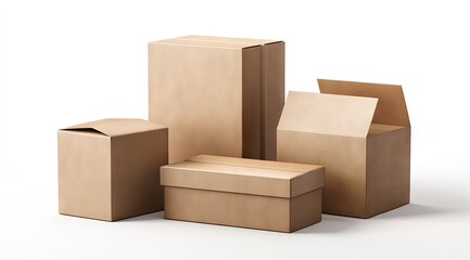 Several light brown cardboard boxes of various sizes and styles