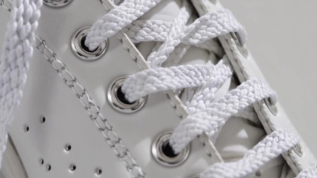 pair of clean white shoelaces isolated on plain background