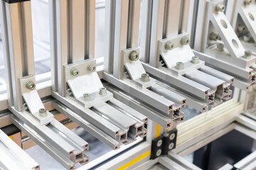 Aluminum cross-section frames are used to make the structure of the product handling machinery.