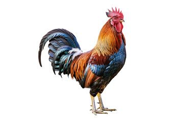 Magnificent rooster strutting proudly majestic farmyard bird with colorful plumage displayed transparent background