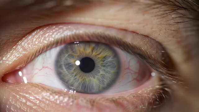 Close-up view of a human eye, highlighting intricate detail and subtle color variations.