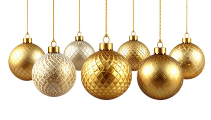 Obraz premium Christmas Ornaments PNG – Golden and White Hanging Decorations, Stars and Baubles Isolated Transparent Background