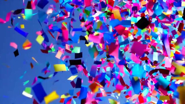 Multi-colored pieces of paper scattered in the atmosphere with blurred effect transitioning from sharp to soft focus