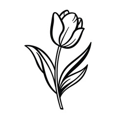 Stylized silhouette of a tulip flower with stem and leaves on a white background. EPS 10.