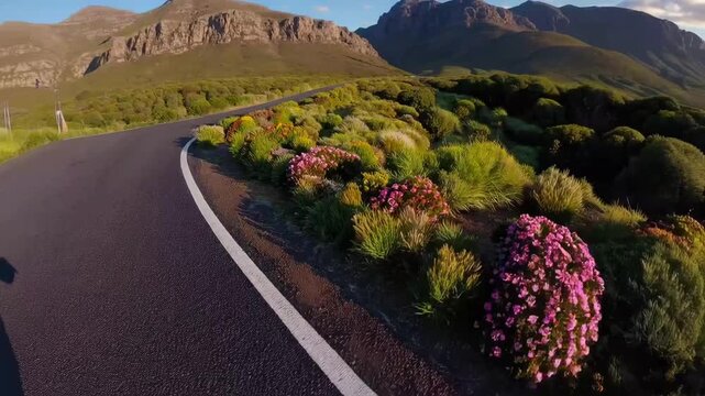 The scenic Route 62 roadway passing through picturesque valleys and mountainous terrain in the Western Cape region of South Africa