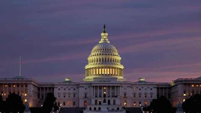 The United States Capitol building during the sunset period