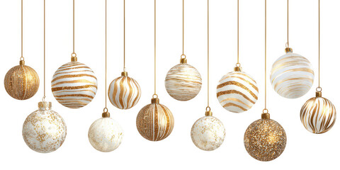 Christmas Ornaments PNG &ndash; Golden and White Hanging Decorations, Stars and Baubles Isolated Transparent Background