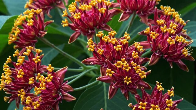 Close Perspective of Blooming Tropical Milkweed Floral Specimen Tropical
