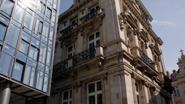 Contemporary Glass Exterior Adjacent to Historic Structure in Lille France Modern Glass Facade Beside Old Building in the Center of Lille France