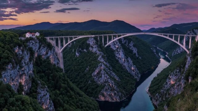 Bridge Dzhurdzhevicha. Montenegro Scenic Vista of the bridge Dzhurdzhevicha at dusk. Montenegro nature