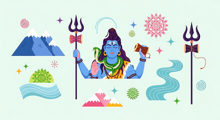 Illustrative composition depicting Lord Shiva with trident and spiritual