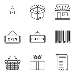 Comprehensive collection of modern thin line icons for e-commerce, online shopping, and retail business applications