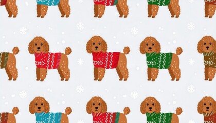Cute dogs in sweaters, snowy background