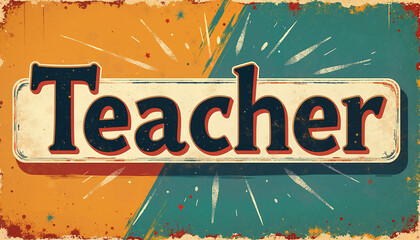 Vintage "Teacher" sign with colorful background
