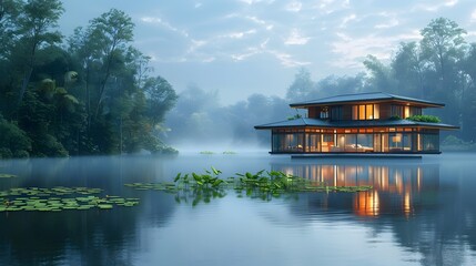 Fototapeta premium Serene kerala lakehouse villa offering peaceful escape high resolution picture