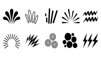 Collection of Abstract Black and White Vector Icons: Burst, Wave, Lightning, and More