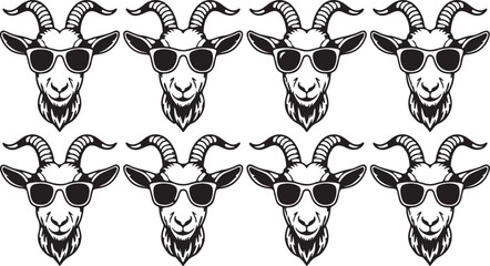 Repeating Pattern of Cool Goats Wearing Sunglasses in Black and White animal animals