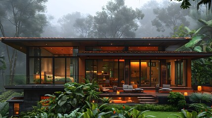 Stunning modern kerala lakehouse with glass walls high resolution picture