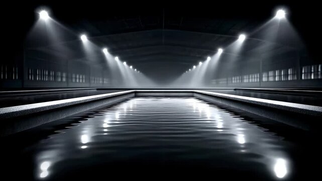 Industrial Factory Water Reflection Lights Converge