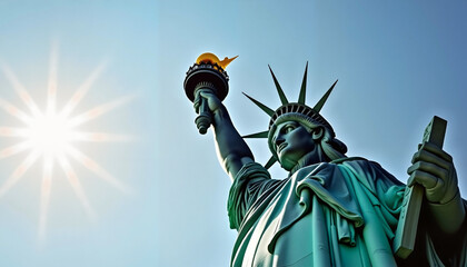 Fototapeta premium Statue of Liberty holding torch against clear blue sky 