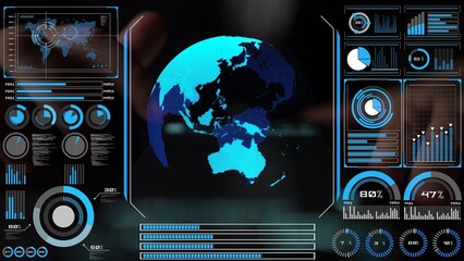 High-tech global network connection interface showing worldwide digital communication, data exchange, and internet connectivity. Global connection, data interaction, and worldwide communication. Thunk