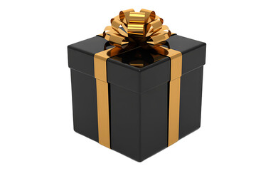 Black gift box isolated on white isolated on transparent background