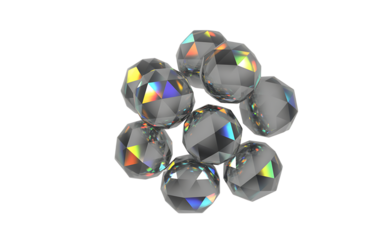 Many faceted crystals isolated on white isolated on transparent background