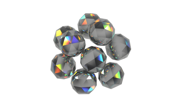 Many faceted crystals isolated on white isolated on transparent background