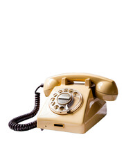 Vintage rotary dial telephone with curly cord and handset isolated on transparent background