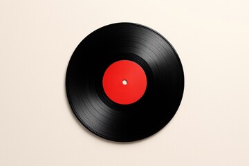 A classic black vinyl record with a striking red label, perfect for music-related projects, retro designs, or nostalgic themes.