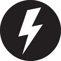 A graphic illustration of a white lightning bolt in a black circle on a white background design art