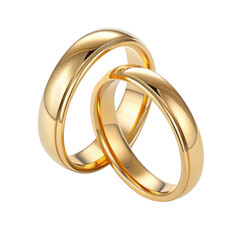 Two elegant gold wedding bands intertwined symbolizing love and commitment isolated on transparent background