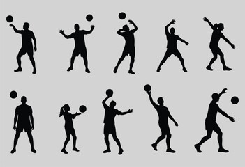 Volleyball  Players Silhouettes Set - Serving, Spiking, Passing Vector.