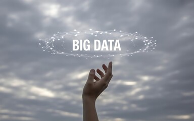 Hand Reaching Towards Cloudy Sky with ‘Big Data’ Text Surrounded by Network Nodes – Concept of Data Science and Technology
