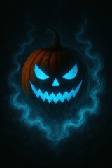 Fototapeta premium A chilling and vibrant Halloween pumpkin with an eerie glow, perfect for spooky themes and seasonal promotions.