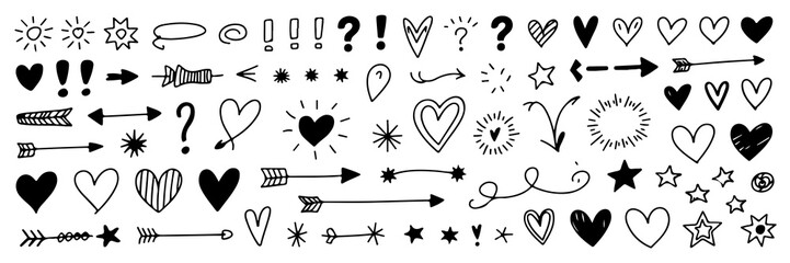 Hand-Drawn Hearts, Arrows, Stars & Symbols: Design Elements Collection